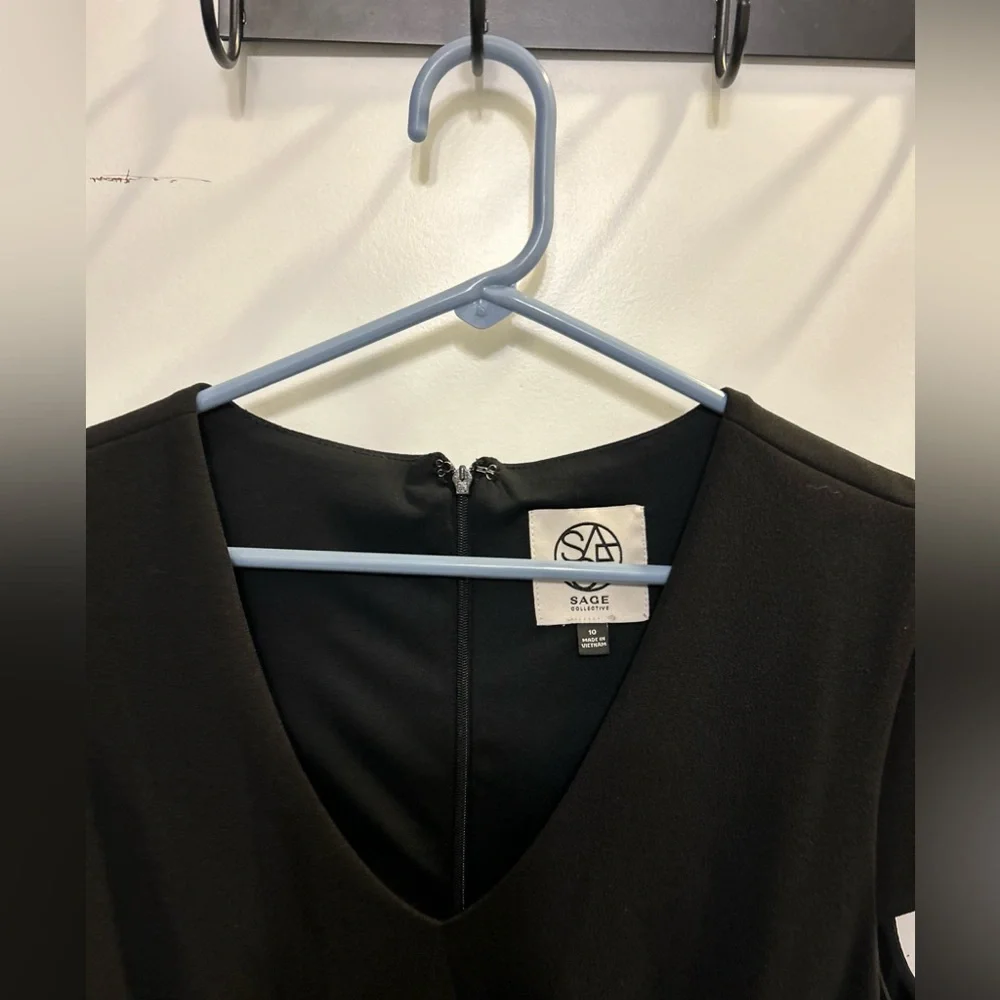 NWT Sage Black Scuba Crepe Asymmetrical Cap Sleeve Dress